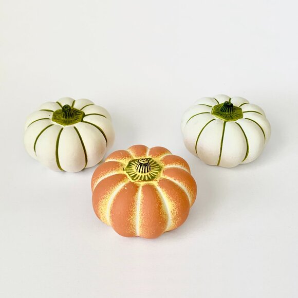 Ceramic Pumpkins Orange White Gourd Fall Halloween Home Decor Whimsical Vintage - Picture 2 of 9